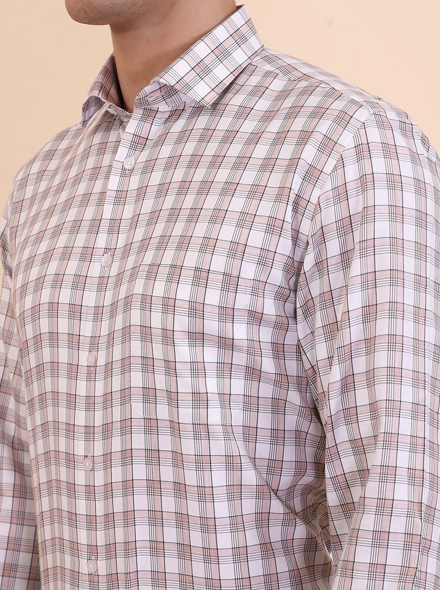 White & Pink Checked Regular Fit Formal Shirt | Greenfibre