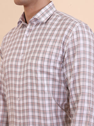 White & Pink Checked Regular Fit Formal Shirt | Greenfibre