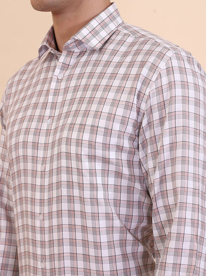 White & Pink Checked Regular Fit Formal Shirt | Greenfibre