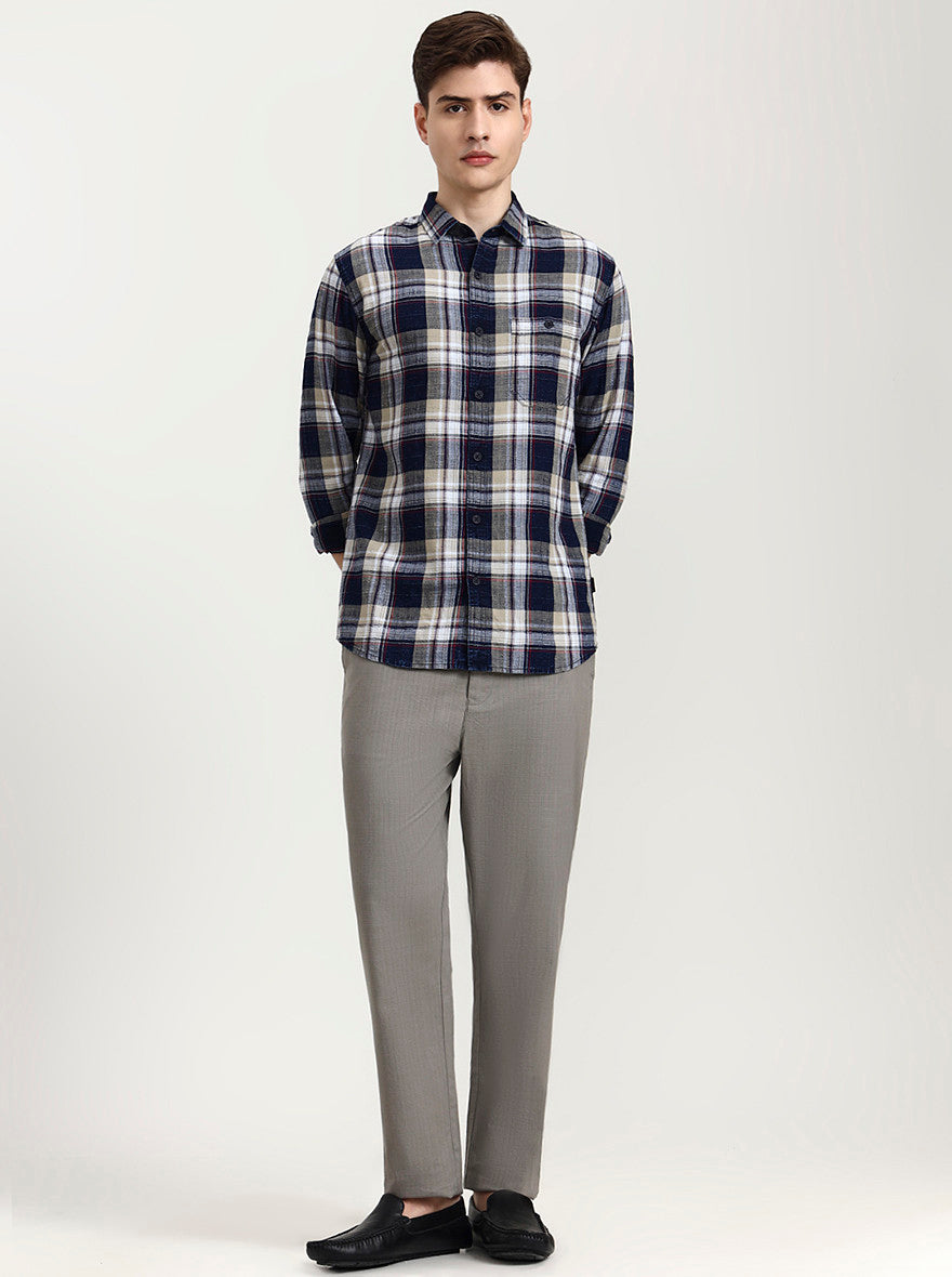 Blue & Pista Checked Slim Fit Casual Shirt | JadeBlue