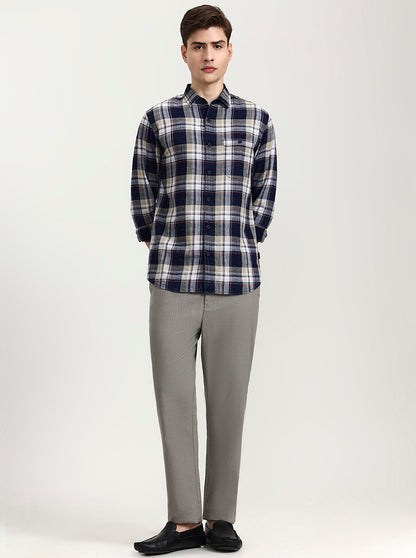 Blue & Pista Checked Slim Fit Casual Shirt | JadeBlue