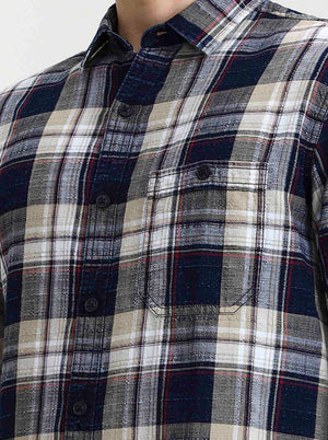 Blue & Pista Checked Slim Fit Casual Shirt | JadeBlue
