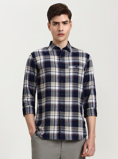 Blue & Pista Checked Slim Fit Casual Shirt | JadeBlue