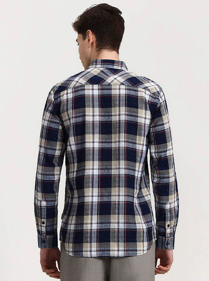 Blue & Pista Checked Slim Fit Casual Shirt | JadeBlue