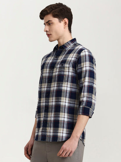 Blue & Pista Checked Slim Fit Casual Shirt | JadeBlue