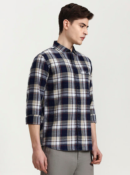 Blue & Pista Checked Slim Fit Casual Shirt | JadeBlue