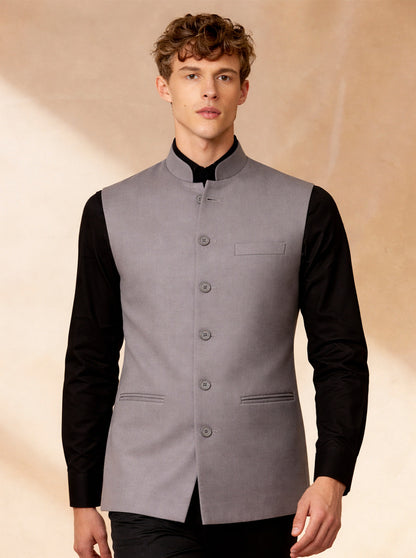 Grey Solid Waistcoat | Greenfibre