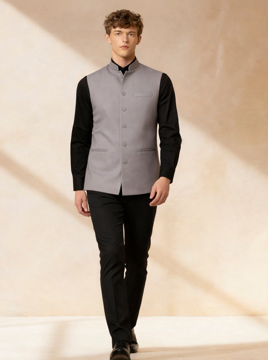 Grey Solid Waistcoat | Greenfibre