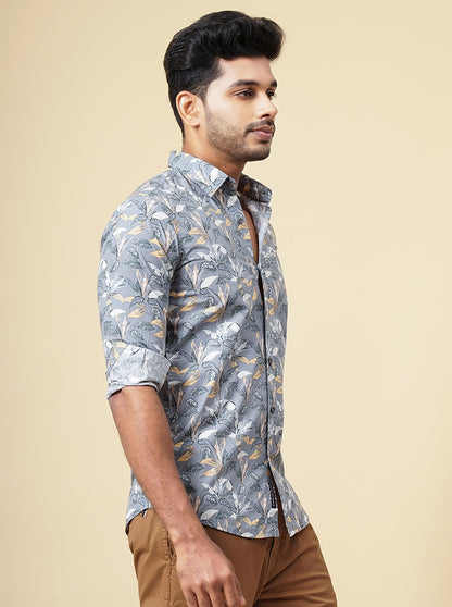 Grey Printed Slim Fit Casual Shirt | JadeBlue