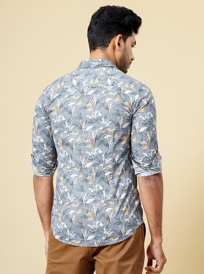 Grey Printed Slim Fit Casual Shirt | JadeBlue