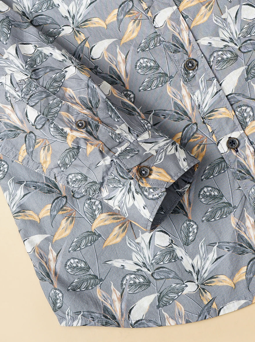 Grey Printed Slim Fit Casual Shirt | JadeBlue