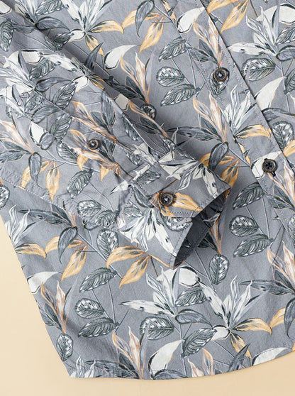 Grey Printed Slim Fit Casual Shirt | JadeBlue