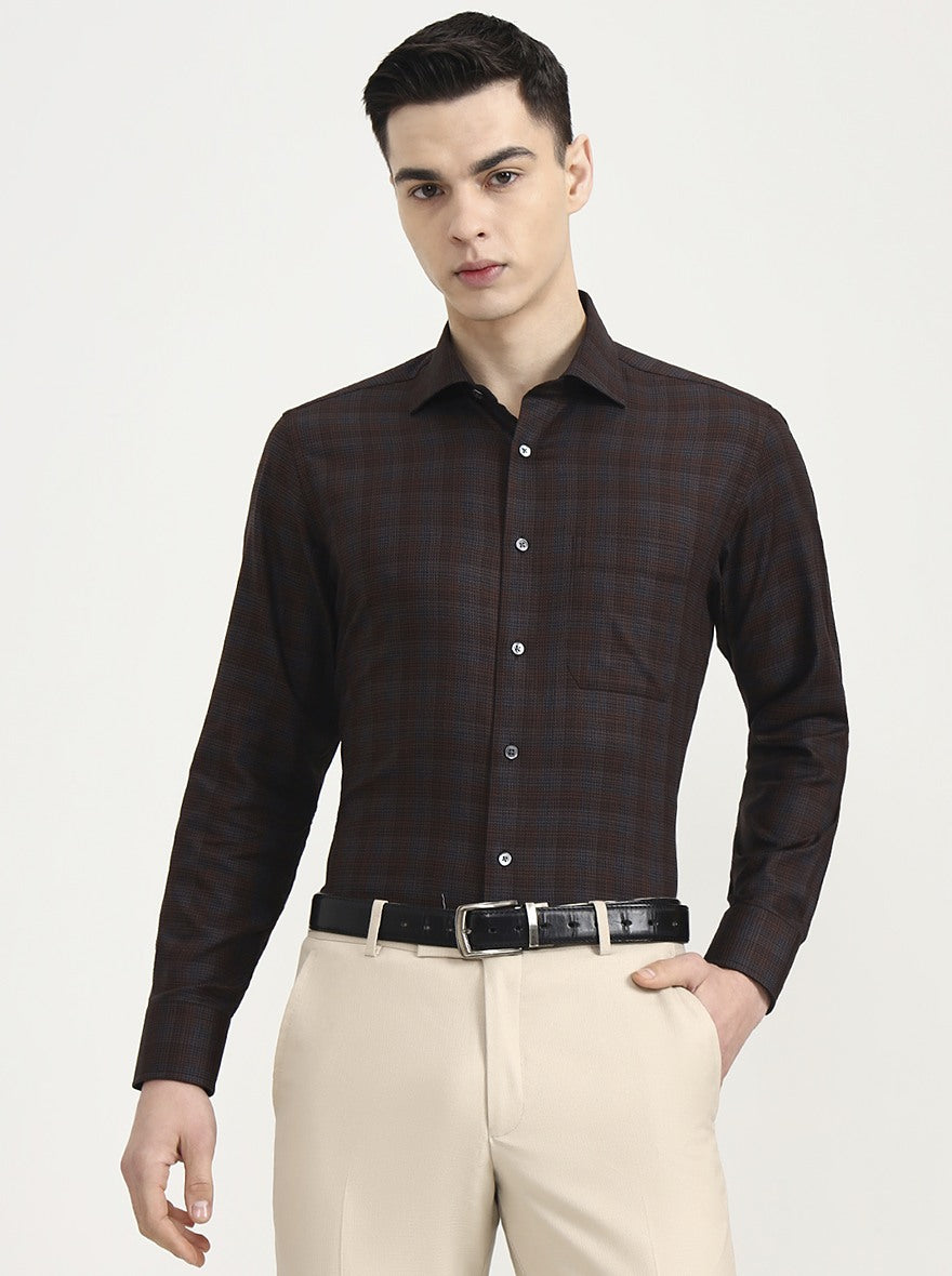 Brown Printed Slim Fit Formal Shirt | JadeBlue Super Luxe