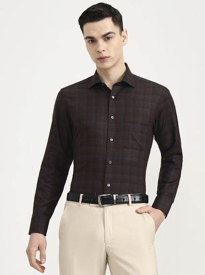 Brown Printed Slim Fit Formal Shirt | JadeBlue Super Luxe