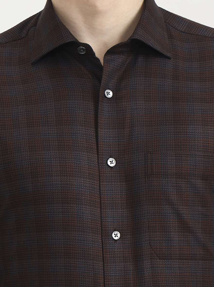 Brown Printed Slim Fit Formal Shirt | JadeBlue Super Luxe