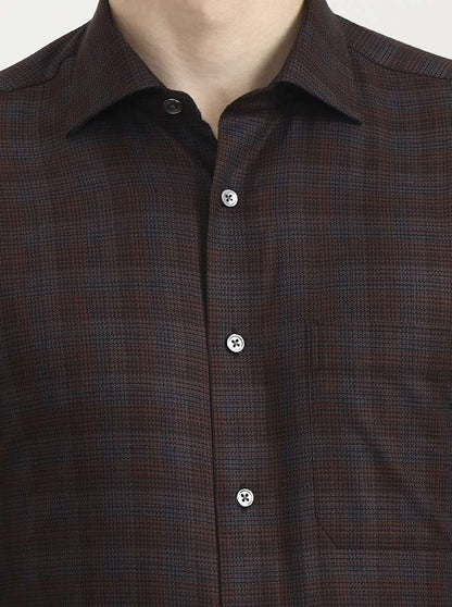 Brown Printed Slim Fit Formal Shirt | JadeBlue Super Luxe