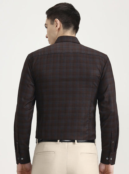 Brown Printed Slim Fit Formal Shirt | JadeBlue Super Luxe