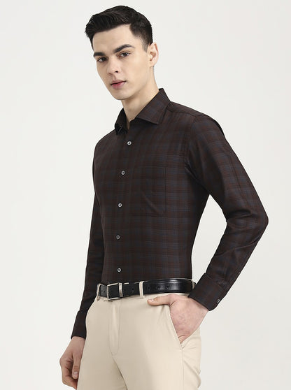 Brown Printed Slim Fit Formal Shirt | JadeBlue Super Luxe
