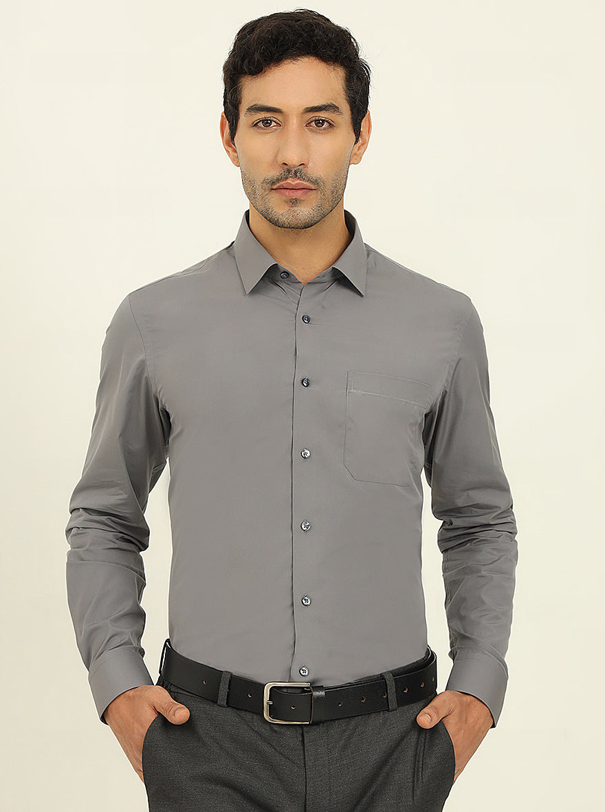 Grey Solid Slim Fit Formal Shirt | JadeBlue Youth