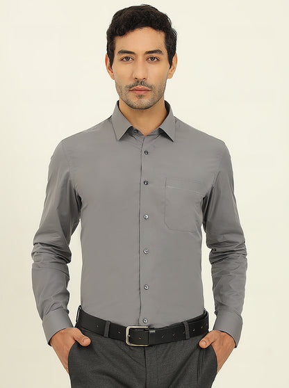 Grey Solid Slim Fit Formal Shirt | JadeBlue Youth