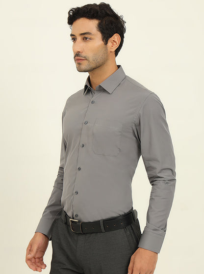 Grey Solid Slim Fit Formal Shirt | JadeBlue Youth