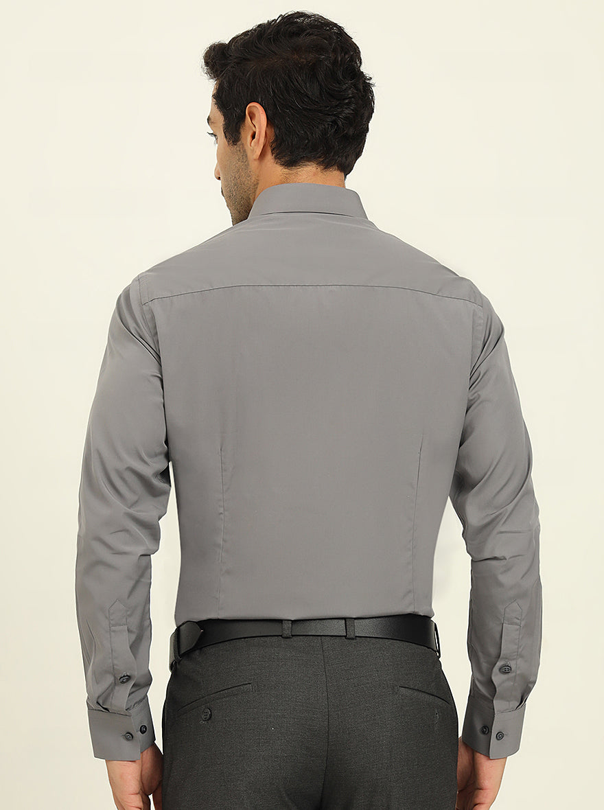 Grey Solid Slim Fit Formal Shirt | JadeBlue Youth
