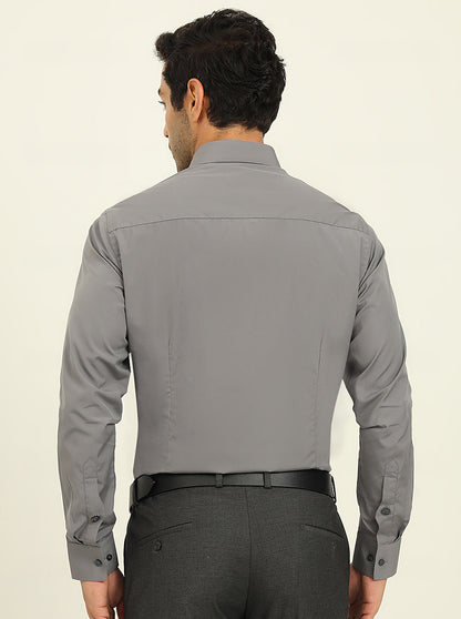 Grey Solid Slim Fit Formal Shirt | JadeBlue Youth