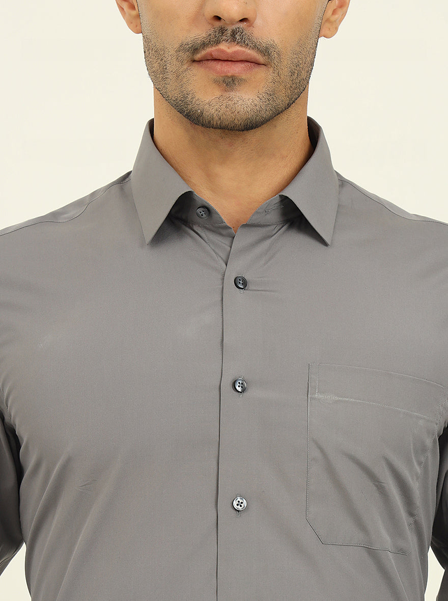 Grey Solid Slim Fit Formal Shirt | JadeBlue Youth