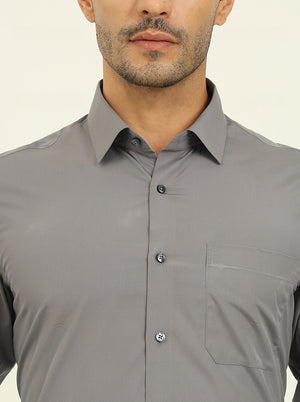 Grey Solid Slim Fit Formal Shirt | JadeBlue Youth