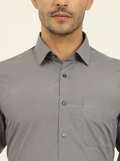 Grey Solid Slim Fit Formal Shirt | JadeBlue Youth