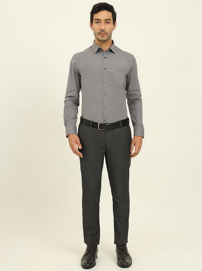 Grey Solid Slim Fit Formal Shirt | JadeBlue Youth