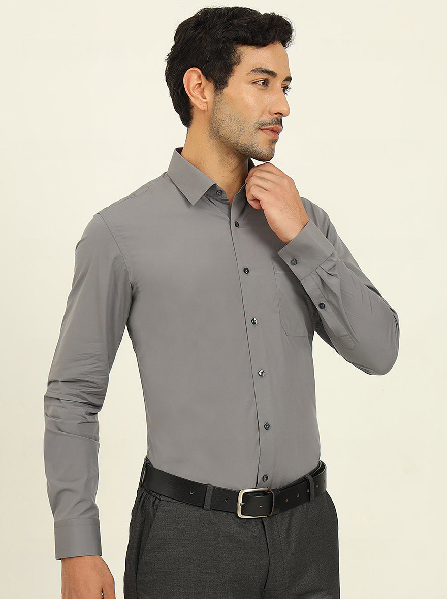 Grey Solid Slim Fit Formal Shirt | JadeBlue Youth