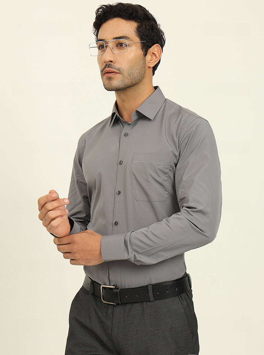 Grey Solid Slim Fit Formal Shirt | JadeBlue Youth