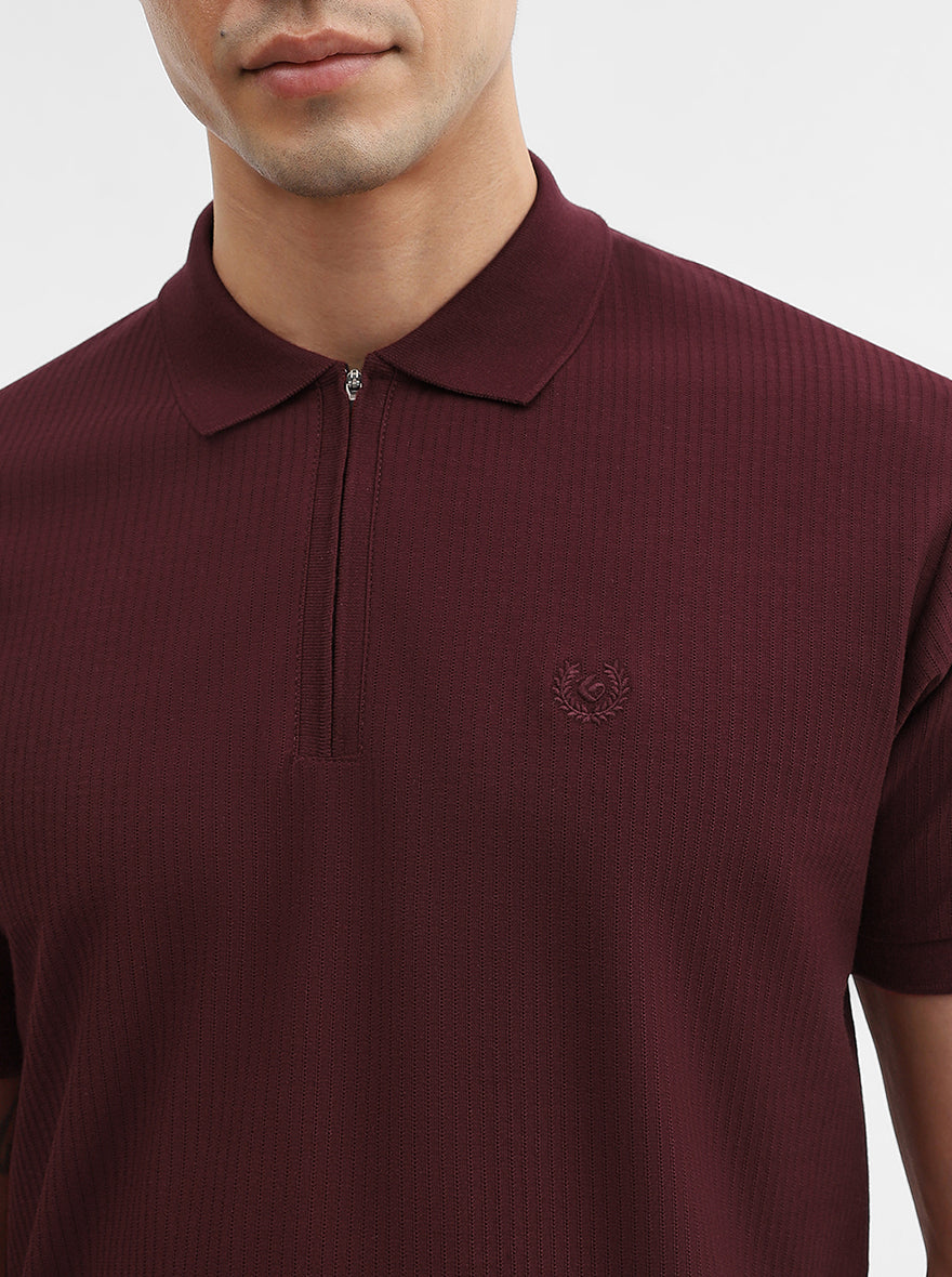 Maroon Solid Slim Fit Polo T-Shirt | Greenfibre