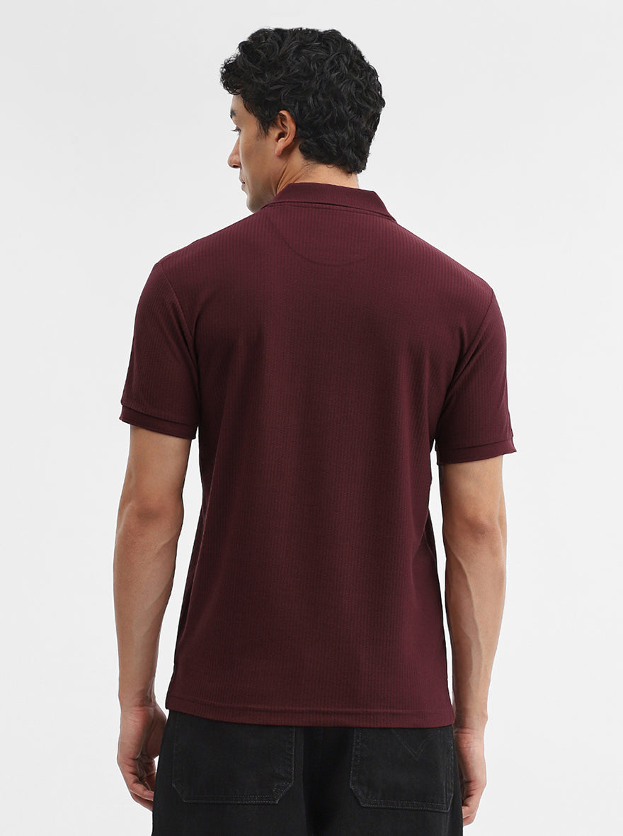 Maroon Solid Slim Fit Polo T-Shirt | Greenfibre