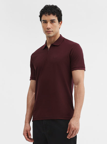 Maroon Solid Slim Fit Polo T-Shirt | Greenfibre