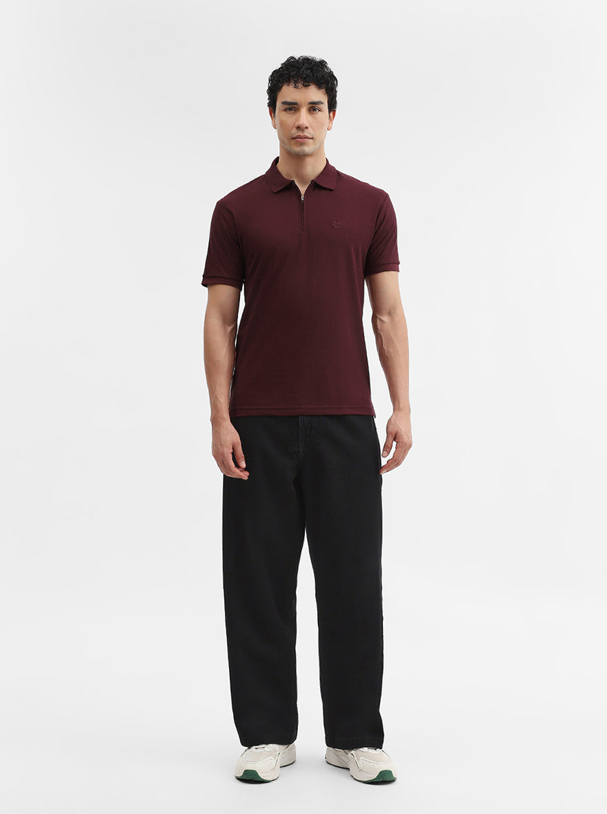 Maroon Solid Slim Fit Polo T-Shirt | Greenfibre