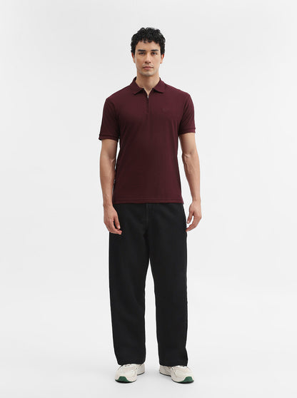 Maroon Solid Slim Fit Polo T-Shirt | Greenfibre