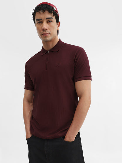 Maroon Solid Slim Fit Polo T-Shirt | Greenfibre