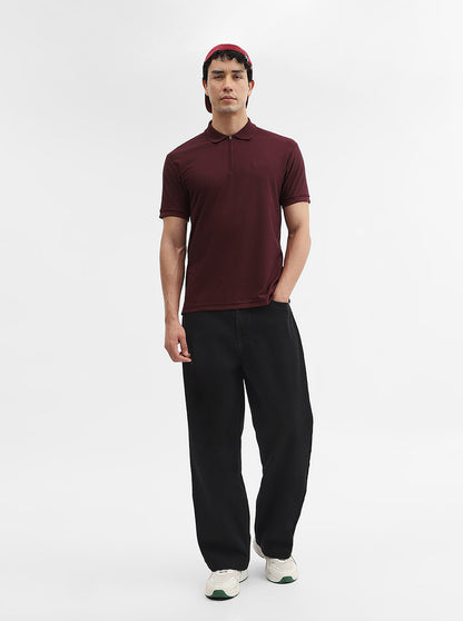Maroon Solid Slim Fit Polo T-Shirt | Greenfibre