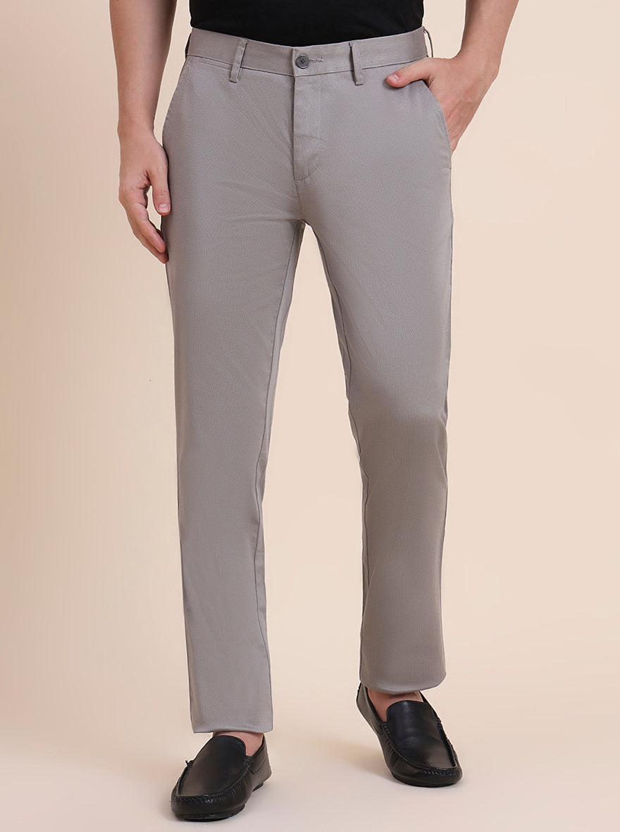 Grey Printed Uno Fit Casual Trouser | JadeBlue