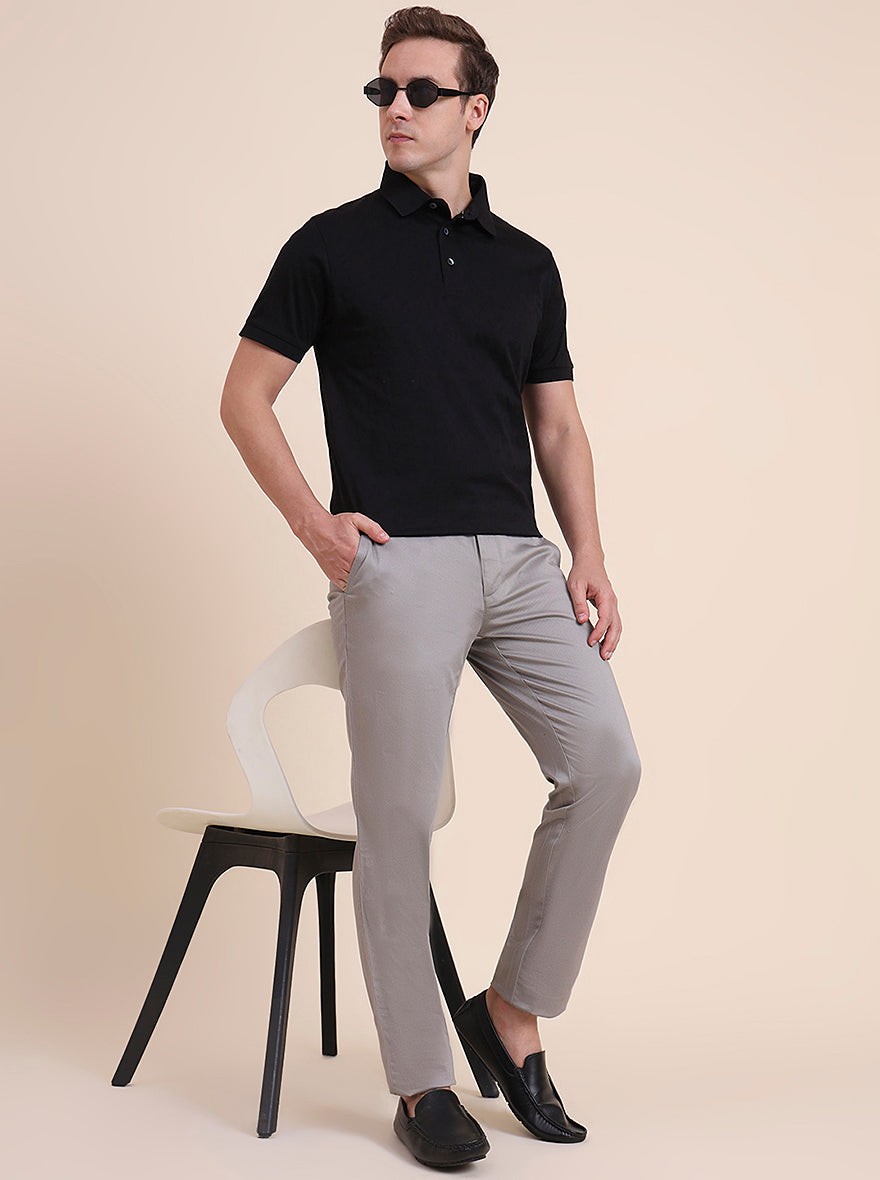 Grey Printed Uno Fit Casual Trouser | JadeBlue