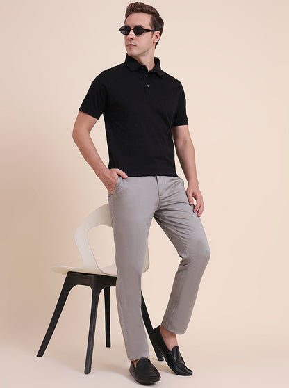 Grey Printed Uno Fit Casual Trouser | JadeBlue