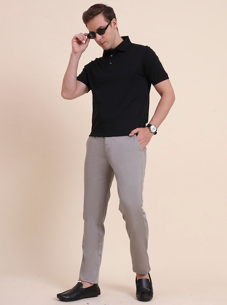 Grey Printed Uno Fit Casual Trouser | JadeBlue