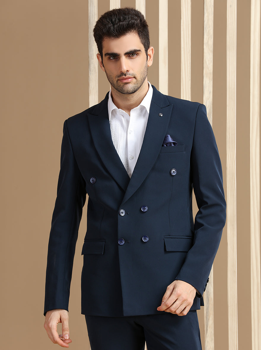 Navy Blue Self Textured Suit | JadeBlue