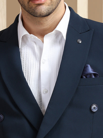 Navy Blue Self Textured Suit | JadeBlue