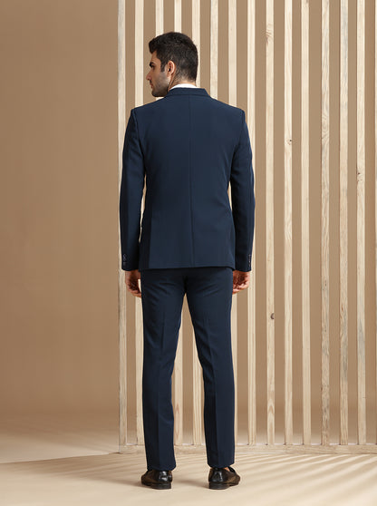 Navy Blue Self Textured Suit | JadeBlue