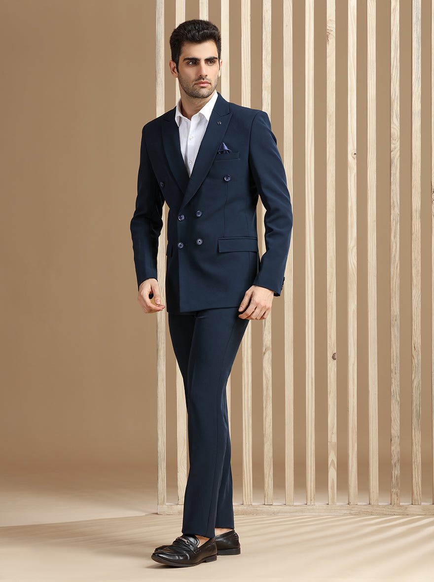 Navy Blue Self Textured Suit | JadeBlue