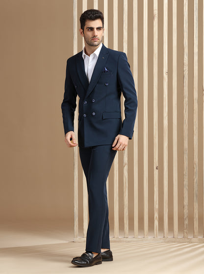 Navy Blue Self Textured Suit | JadeBlue
