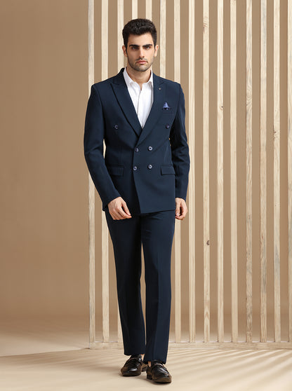 Navy Blue Self Textured Suit | JadeBlue